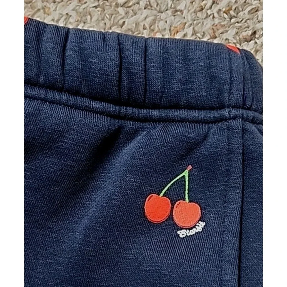 Starfit‎ Navy Blue Cherry Print Matching Set XS Cotton Blend Hoodie Joggers